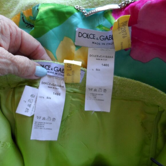 Dolce&Gabbana Light Green Tweed Textured 100% Silk Skirt Suit Size IT 46 - US 10 - Picture 14 of 16